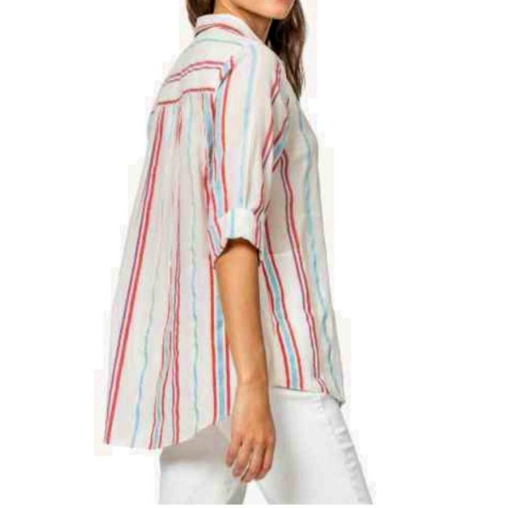 ANTHROPOLOGIE Standard Grace Lyocell Convertible Striped Popover Top S